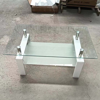 Table basse 2 couches en verre trempé transparent