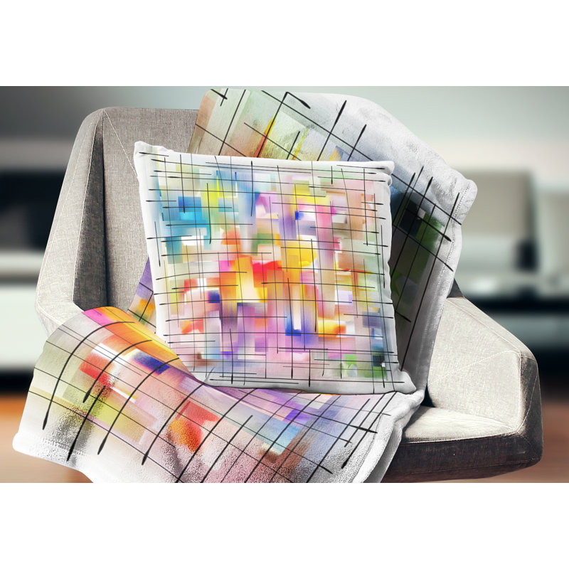 Tache colorée avec grille - Coussin imprimé abstrait, 16 po x 1 po, Coussin décoratif