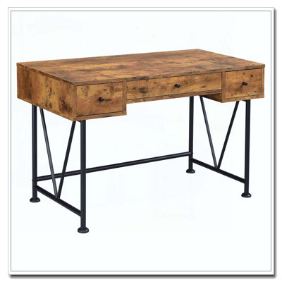 Antique Nutmeg and Black 3-drawer Writing Desk