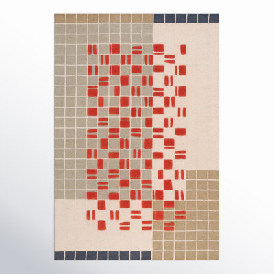 Elswick Gray Red Hand-Tufted Geometric Wool Rug