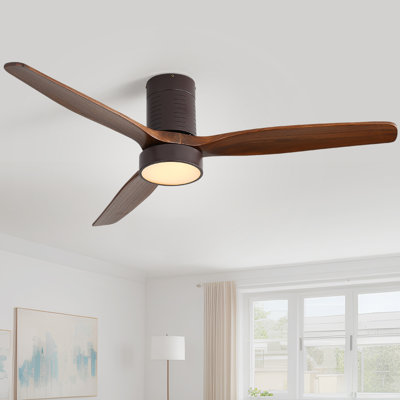 Kemp 52'' 3 -Blade LED Flush Mount Ceiling Fan with Remote Control and Light Kit Included