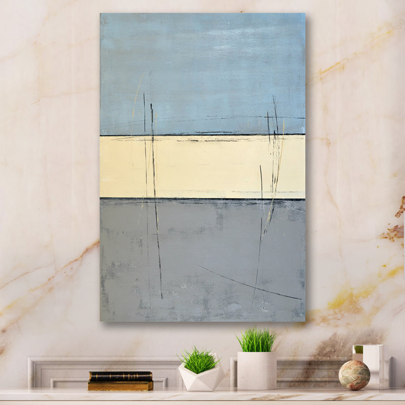 Gris et bleu, art abstrait II - décoration murale moderne et contemporaine en toile, H 20 po x l 12 po x P 1 po, Toile tendue
