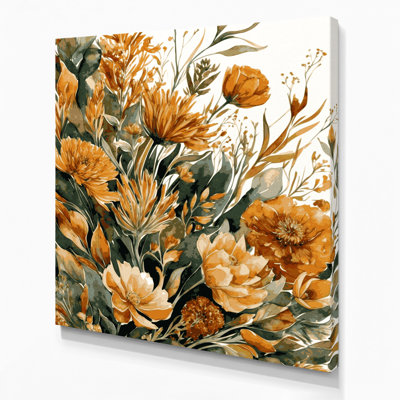 "Watercolor Floral 52", art mural sur toile brune