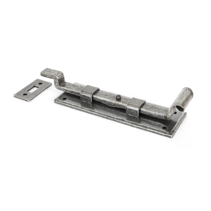 Fishtail Cranked Door Bolt, Pewter Patina