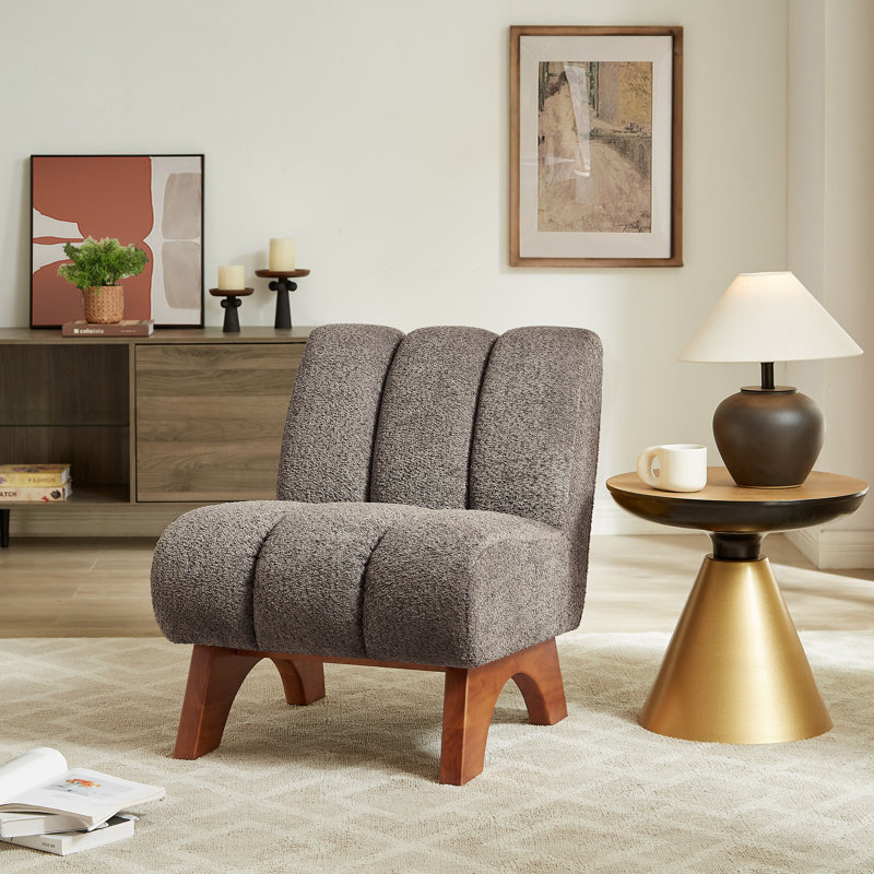 Brenetta 64Cm Wide Tufted Lounge Chair, Flax Grey Sherpa