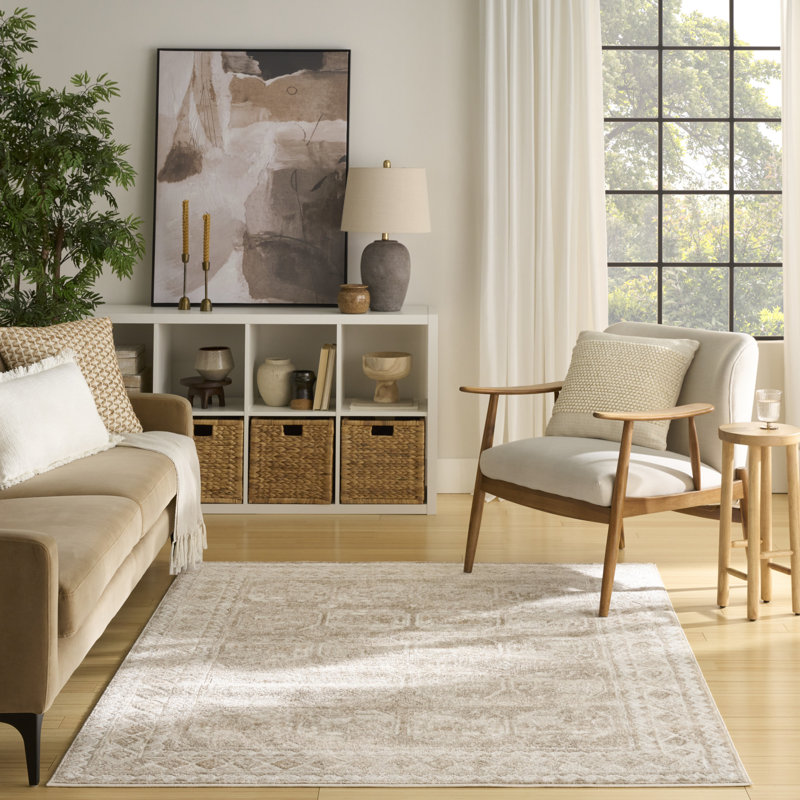 Leuchte 5'3" x 7' Cream Beige Vintage Indoor Rug, Rectangle 5'3" x 7'