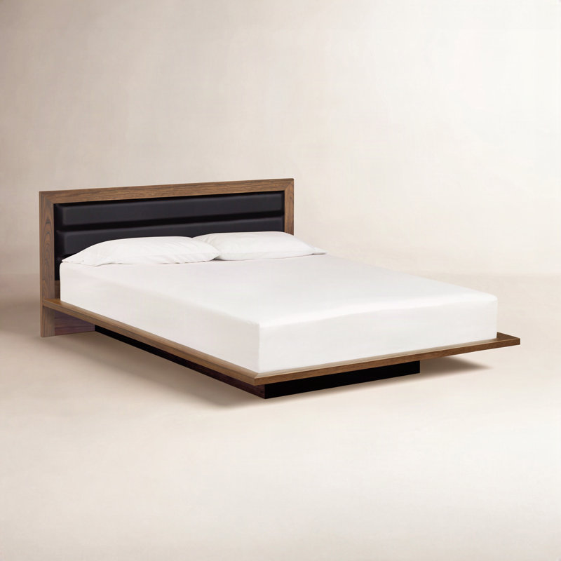Lit Moduluxe avec tête de lit tapissier de 35 po, Grand lit, Ébène, Noyer naturel