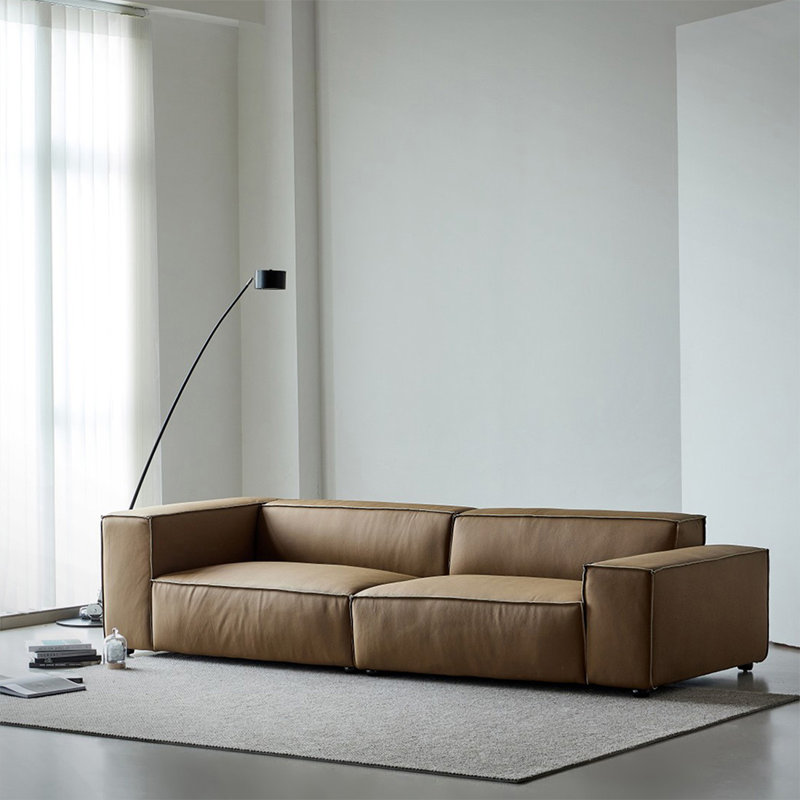 Brown Genuine Leather Modular Sofa cushion couch