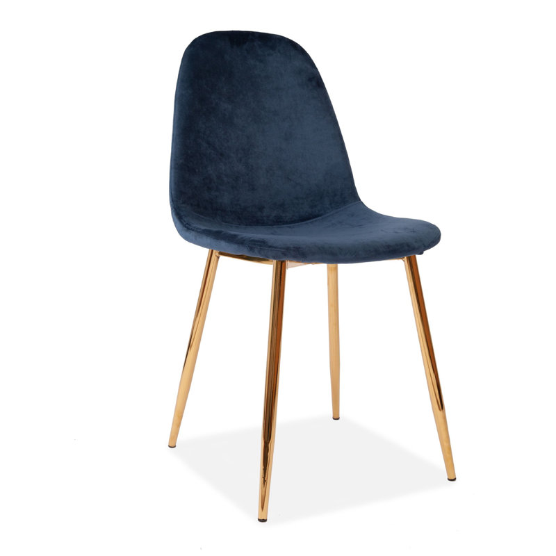 4 Kamari Velvet Upholstered Dining Chair with Gold Metal Legs, Navy