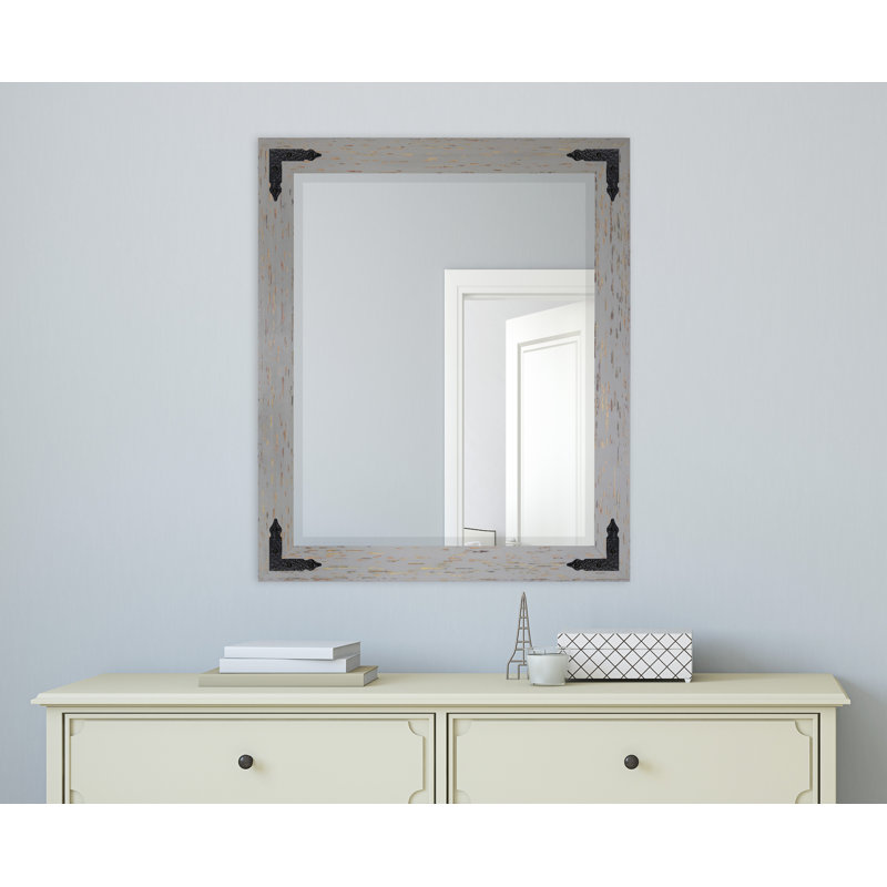 Tuohy Solid Wood Flat Wall Mirror, 37"  x 33" , Gray/Red