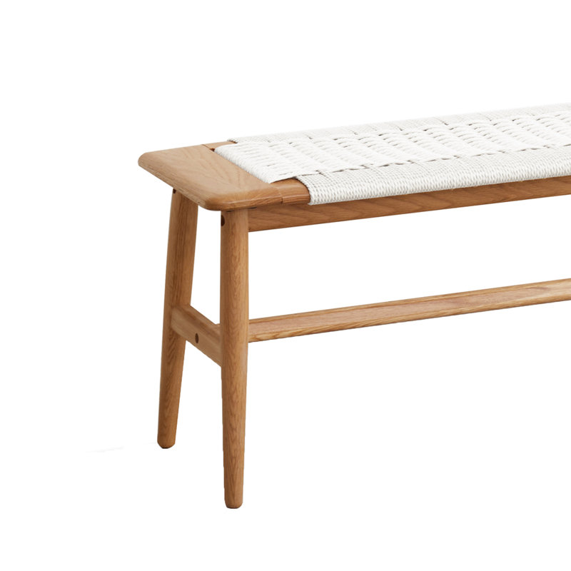 Solid Oak Wood Bench With Woven Seat, Oak/White,  15.98" H x 31.5" W x 11.81" D