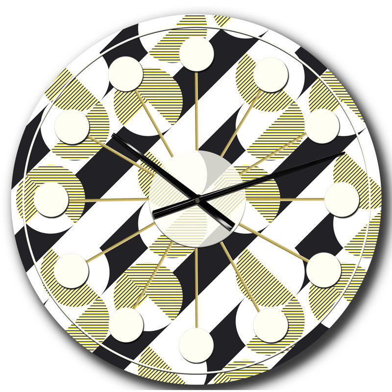 Circular Abstract Retro Geometric II - Mid-Century Modern wall clock, Small, Black