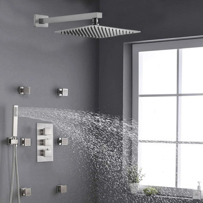 Robinet de douche en nickel brossé avec robinet de douche thermostatique 8 po