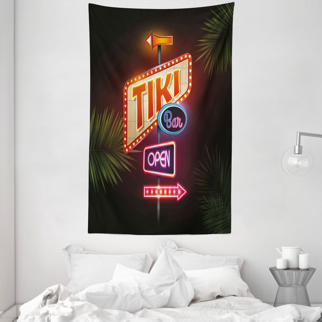 Wandteppich, Neon Sign Design, Tiki Bar, Mehrfarbig