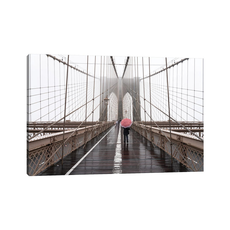Brooklyn Bridge Winter Fog by Jan Becke - Wrapped Canvas Print, 20.32 cm H x 30.48 cm W