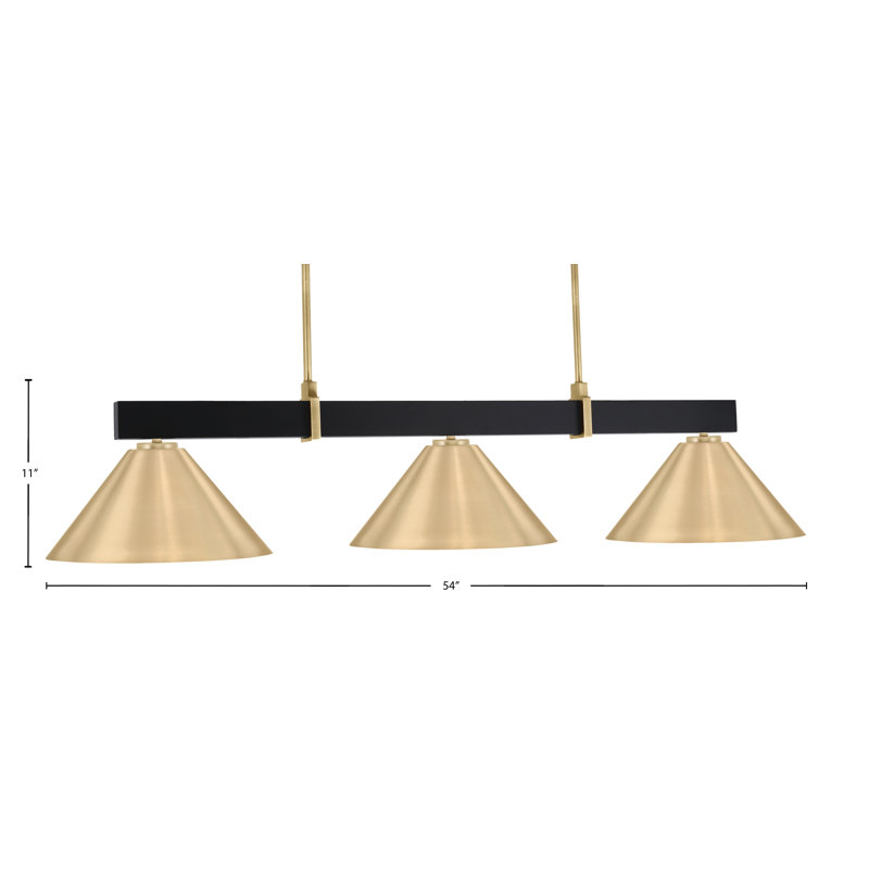 Bar 3 lumières Raheemah Wellington, Or, H 11 po x l 14 po x P 14 po, Noir mat / laiton