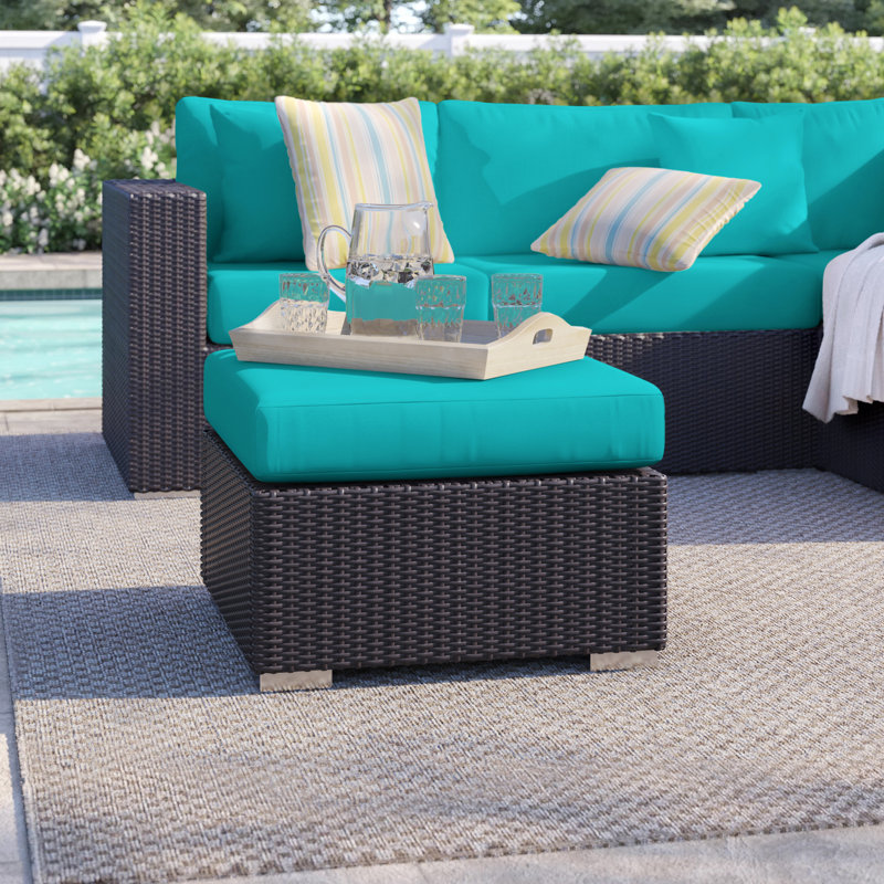 Convene Outdoor Ottoman with Cushion, Turquoise