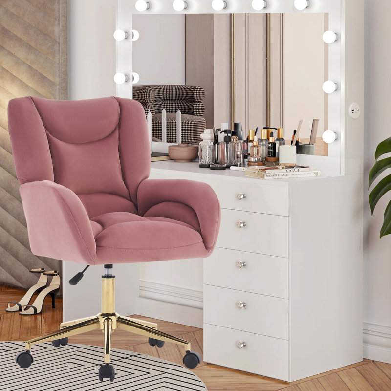 Chaise de bureau Herickson, Velours, Rose