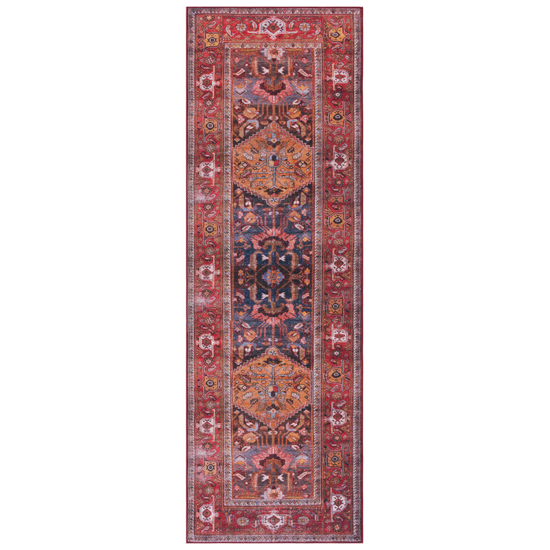 Tapis bleu marine / rouille Gullion Southwestern, Tapis de couloir 2 pi 6 po x 16 pi
