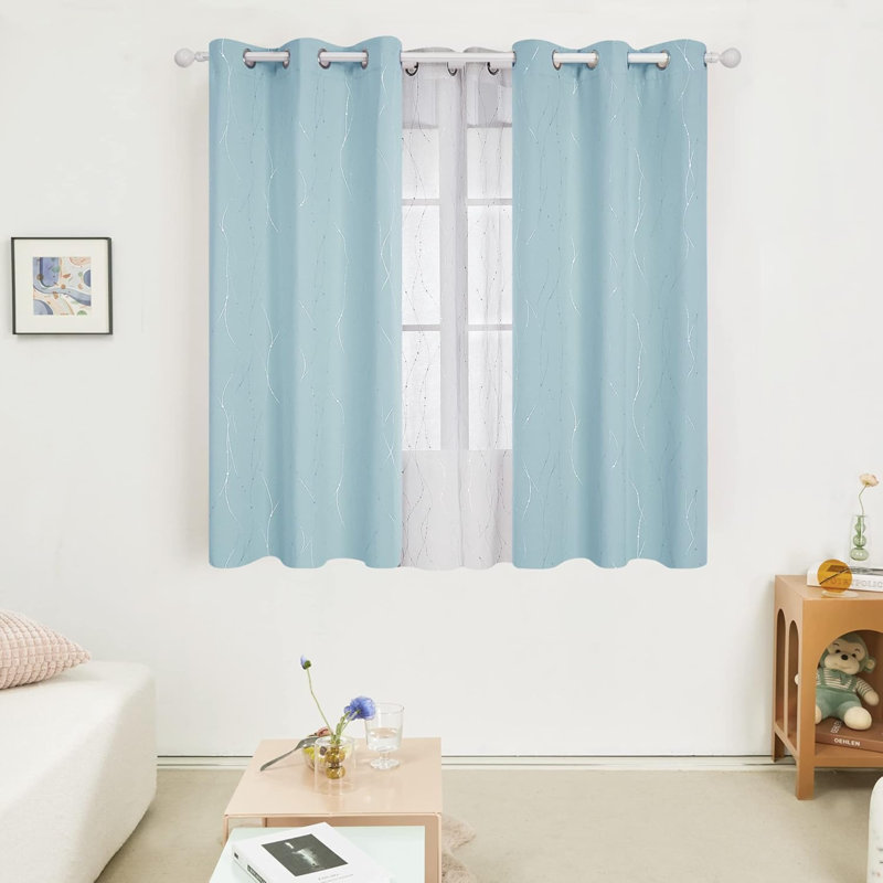 Rideaux occultant à motif argenté avec œillets , Blue/Silver, L 42 po x L 45 po