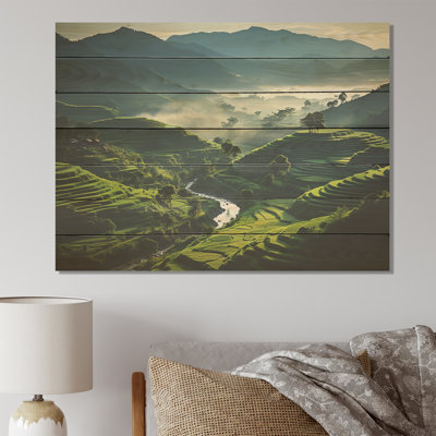 Shimmering Fields Of China - Chine sur impression de bois