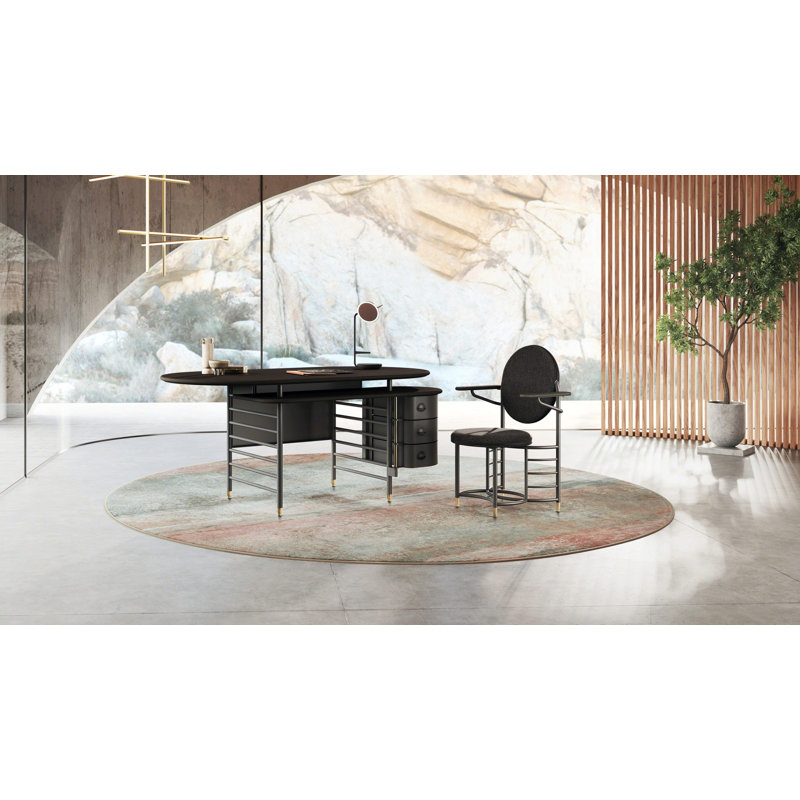 Frank Lloyd Wright Racine Desk with Storage, Black, 30" H x 72" W x 35" D