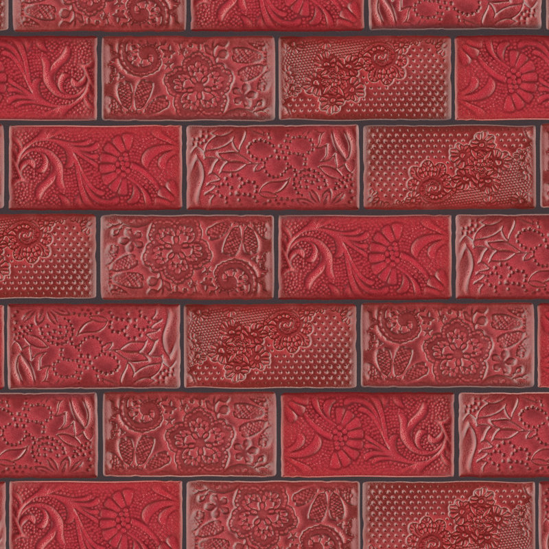 Antic Feelings 3" x 6" Ceramic Patterned Subway Tile, Feelings Red Moon