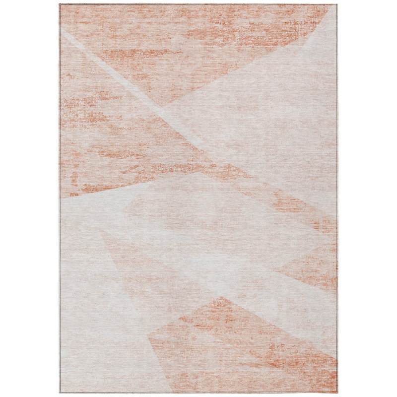 Tapis extérieur lavable abstrait pêche / ivoire 10 pi x 14 pi saumon