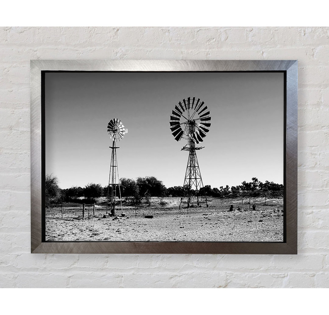 Windmühlen in der Wüste B N W - Druck