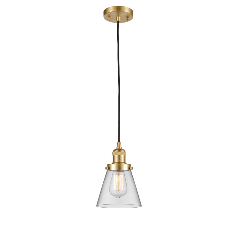 Luminaire suspendu conique à 1 lumière Parkview, H 9,13 po x l 6,25 po x P 6,25 po, Transparent, Or satiné