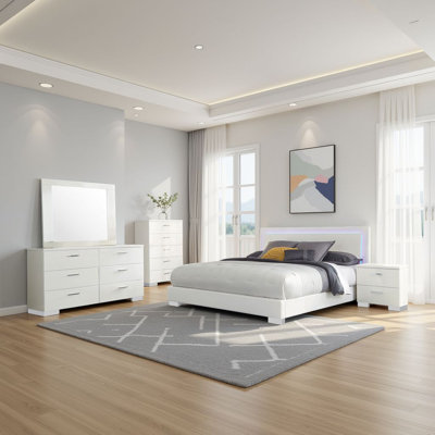 Sok 5 Piece Bedroom Set Faux Leather High Gloss