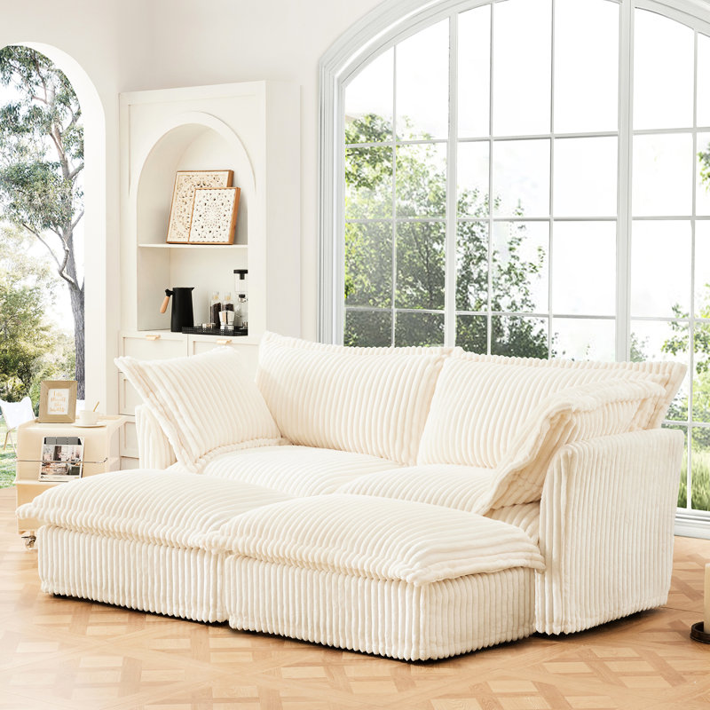 2 avec 2 repose-pieds, velours côtelé crème, naturel et relaxant