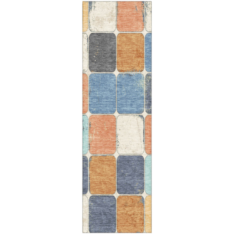 Tapis géométrique de qualité supérieure lavable à la machine Mayfield, Tapis de couloir 2 pi 3 po x 7 pi 6 po