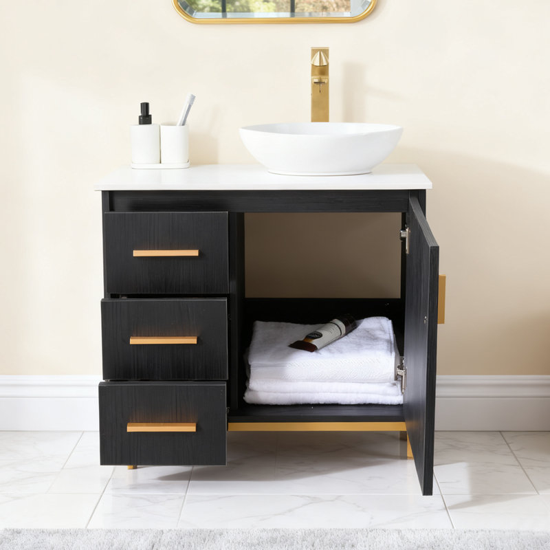 Meuble-lavabo moderne 30 po, Noir