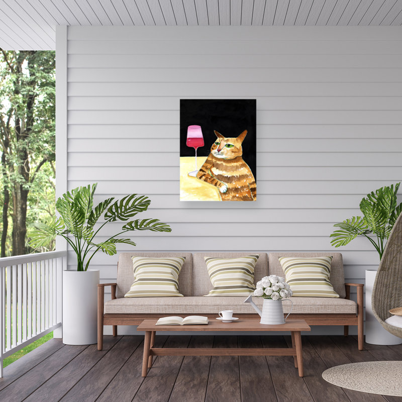 Sharyn Bursic  Cat Friday Night Drinks Wine Funny Cat Humour Outdoor  Canvas, H 35 po x l 47 po