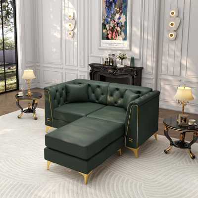Canapé Chesterfield modulaire léger de luxe en similicuir avec accoudoirs à garniture métallique