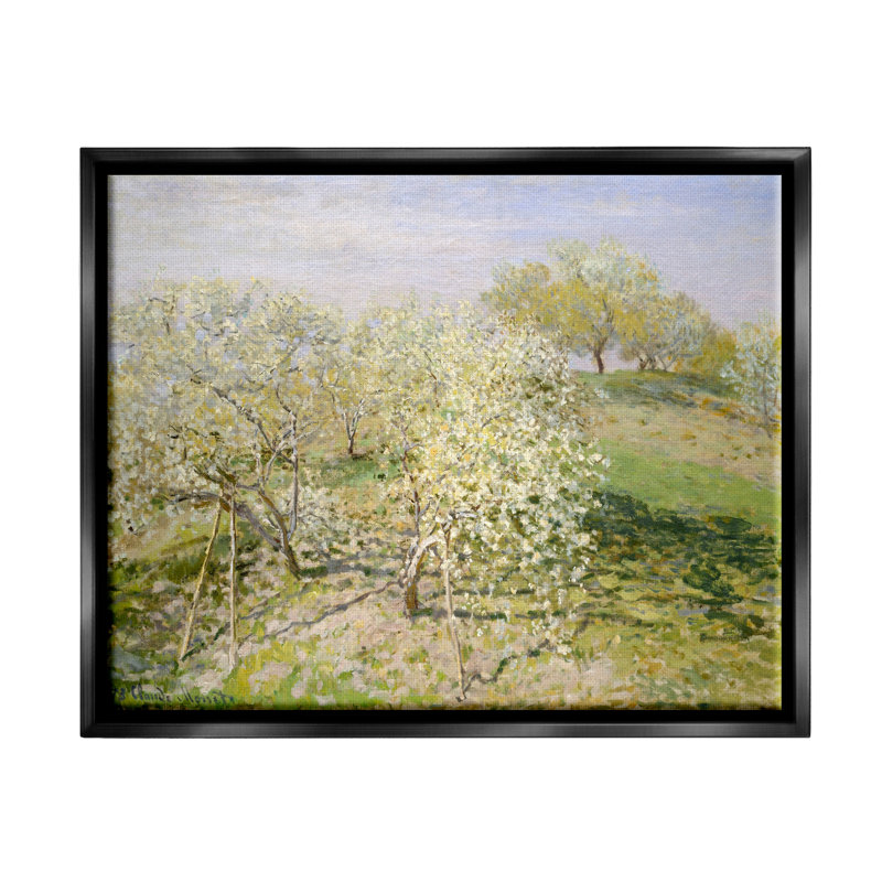 «White Blossom Tree Orchard Field Impressionist Brushstrokes» par lettré et doublé - peinture sur toile à cadre flottant