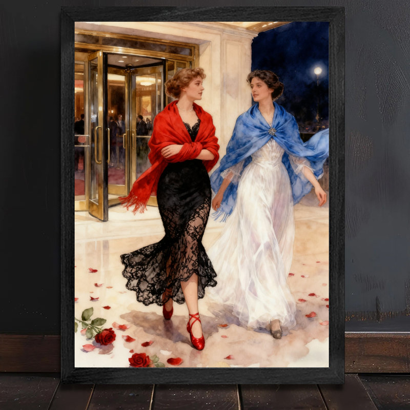 Art encadré noir, dames élégantes qui marchent ensemble, impressions encadrées de style rétro, H 25 po x l 17 po
