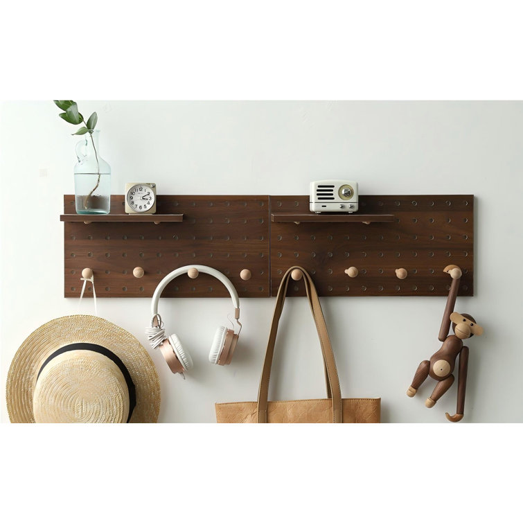 Wooden Pegboard Modular Display Organization Storage Wall Hooks Shelf(Colour:Walnut)