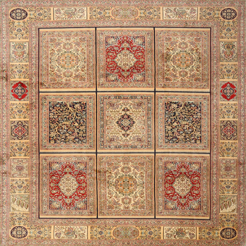 Tapis à carreaux beige, Rond 8 pi