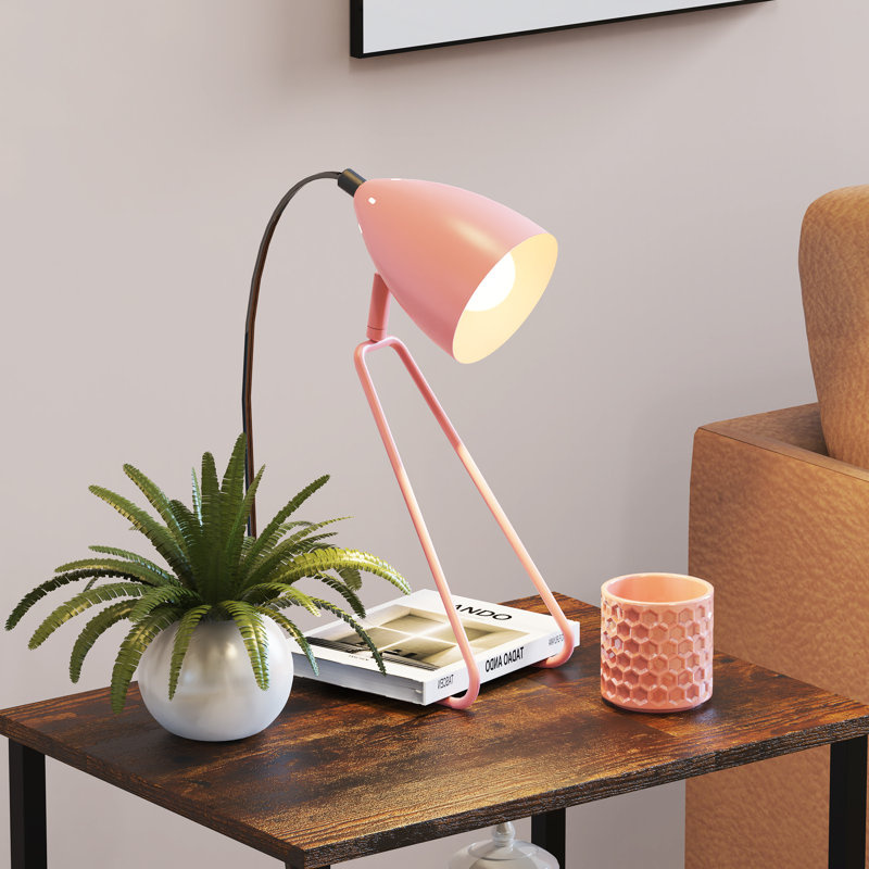Modern Metal Table Lamp Set Of 2, Reading Bedside Lamps 350°Rotatable For Study Bedroom Dorm, Pink, Pink