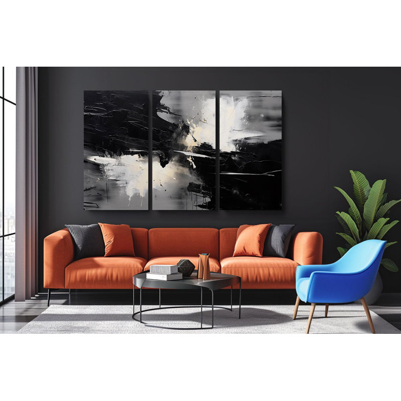 «Triptych Canvas Wall Art», art mural abstrait noir et blanc - ensemble de toiles modernes pour décoration minimaliste