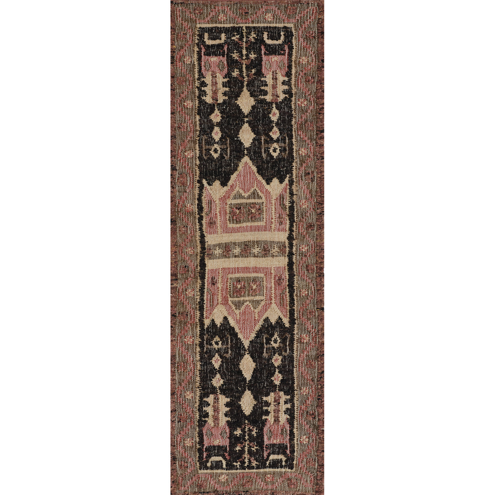 Damia Handmade Red/Brown/Beige Rug, Runner 2'3" x 8'
