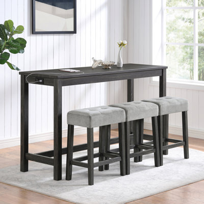 Ensemble de table de bar avec prise de courant, ensemble de table de bar et chaises de salle à manger, ensemble de table de salle à manger 4 pièces, ensemble de table de petit-déjeuner industriel