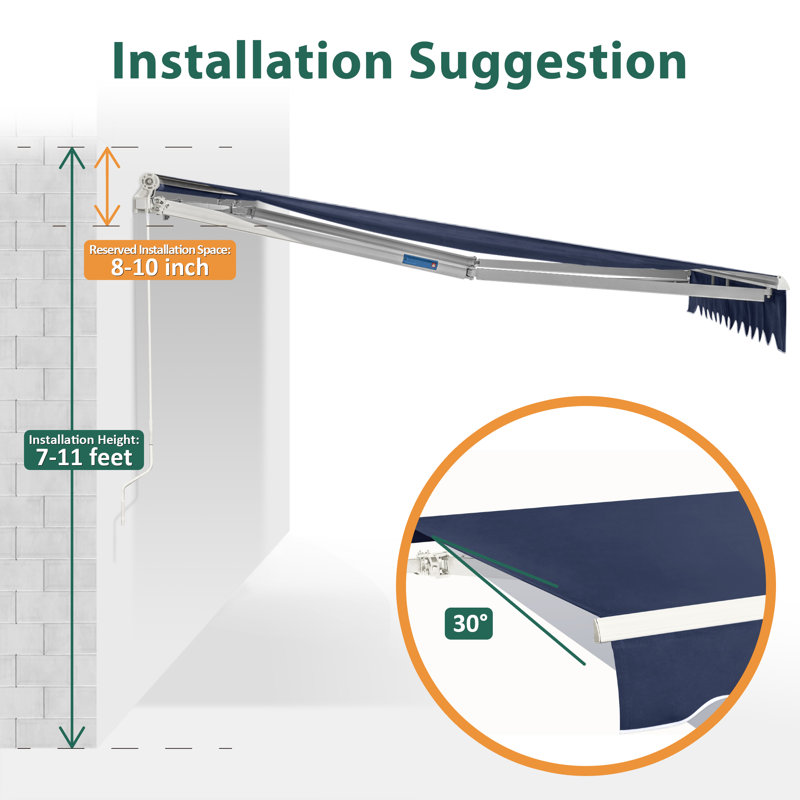 12'x10' Power Retractable Awning with Aluminum Frame, Motorized Patio Awning with Remote, Navy