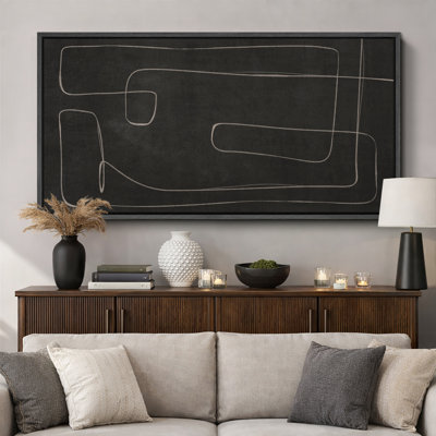 Geometric Line " Abstract Dark Gray Black Lines Minimalist Neutral Modern Art Relax Calm Warm Extra Large Pictures "