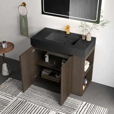 Meuble-lavabo autoportant moderne de 36 po avec lavabo à quartz Brennor