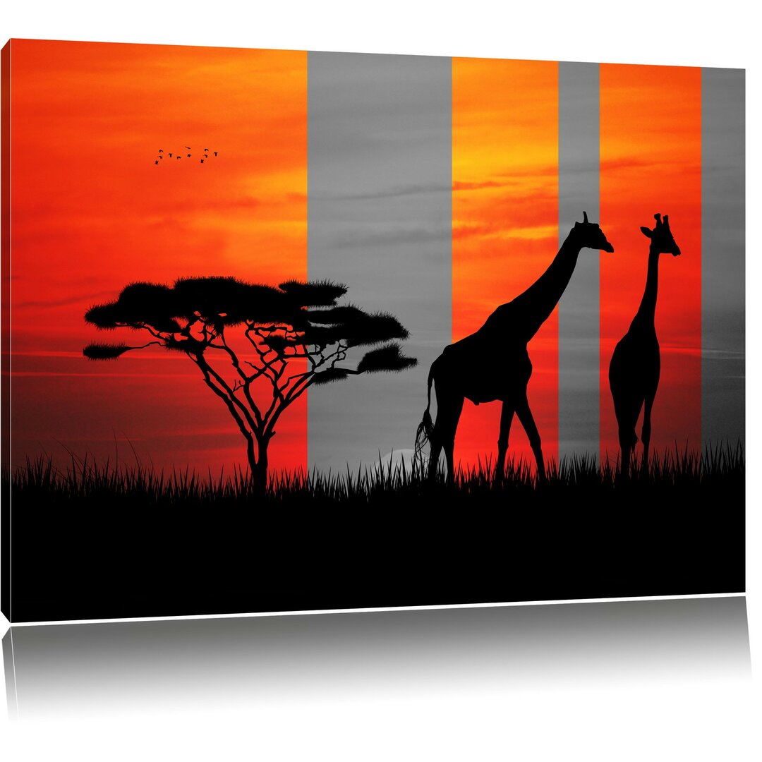 Leinwandbild Afrika Giraffen im Sonnenuntergang