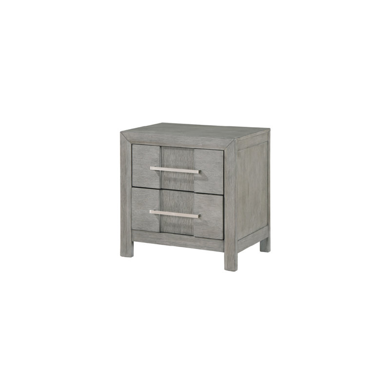 2 Table de chevet grise avec poignées en bois de style contemporain