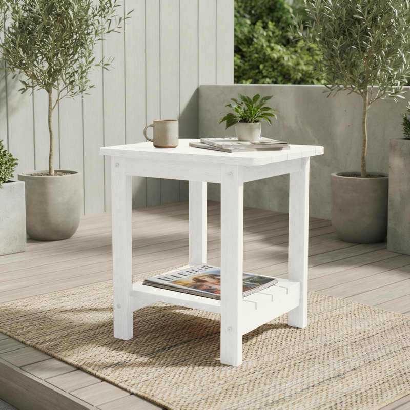 Rectangular Outdoor Side Table, HDPE 2-Tier Patio Side Table, Small Adirondack End Table for Backyard Pool Porch Garden Lawn